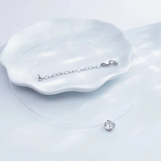 鉑金PT950 IGI 1克拉 人魚之淚百搭魚線鑽石項圈