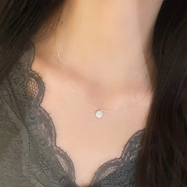 鉑金PT950 IGI 1克拉 人魚之淚百搭魚線鑽石項圈