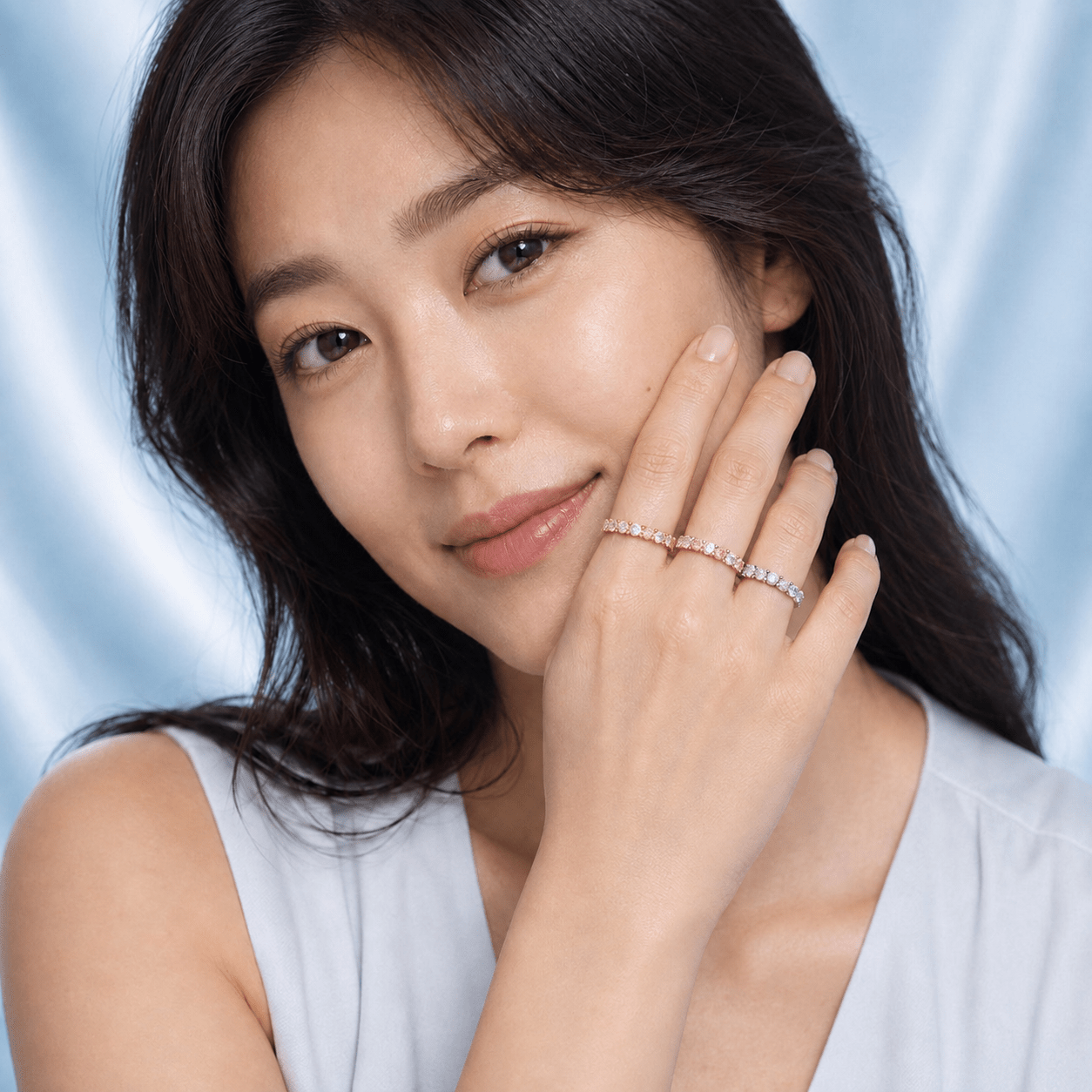18K金 單鑽5分 粉白柔美圓鑽排戒 疊戴 - Juyao鉅曜