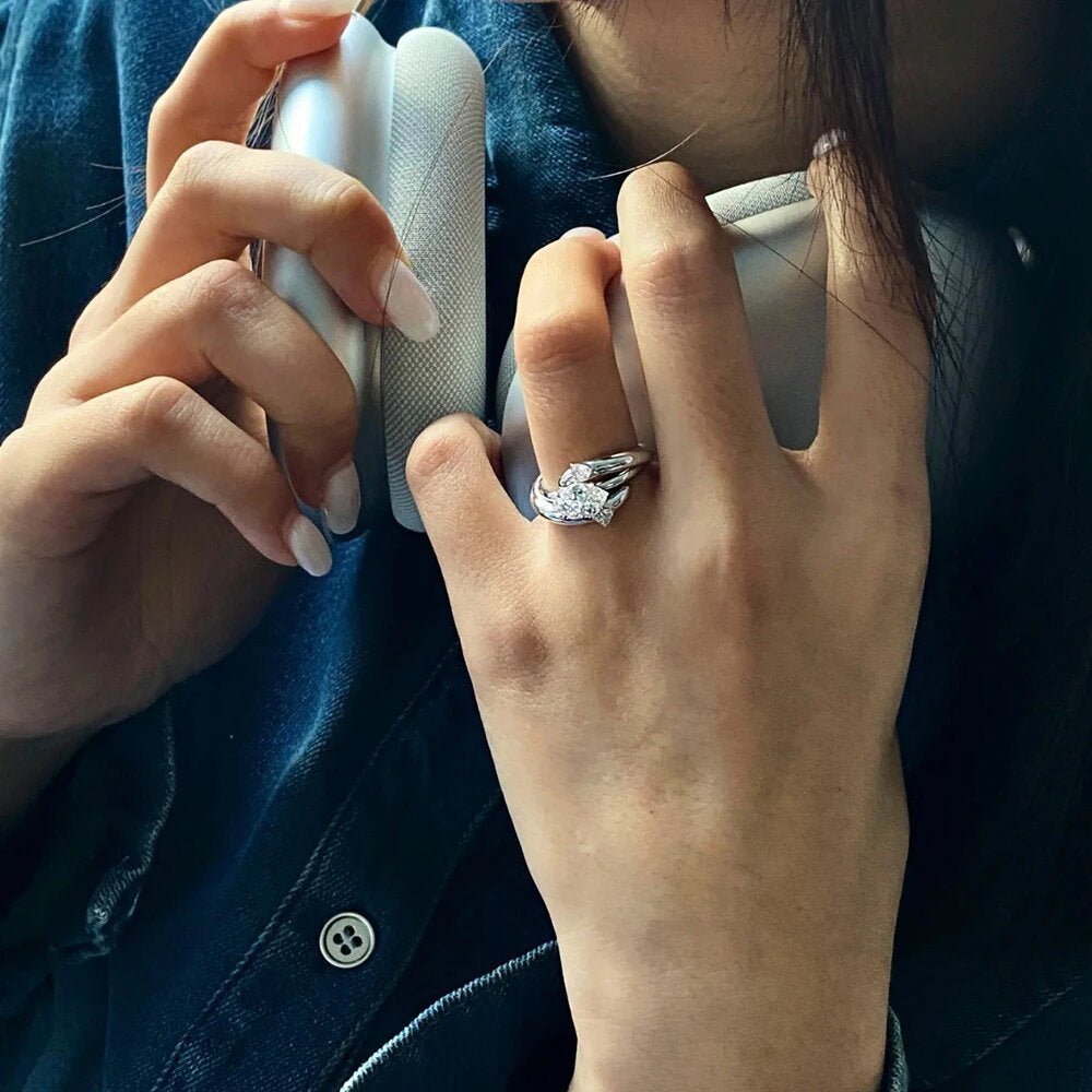 18K IGI 1克拉 馬眼鑽石寬版雙戴款戒指 - Juyao鉅曜