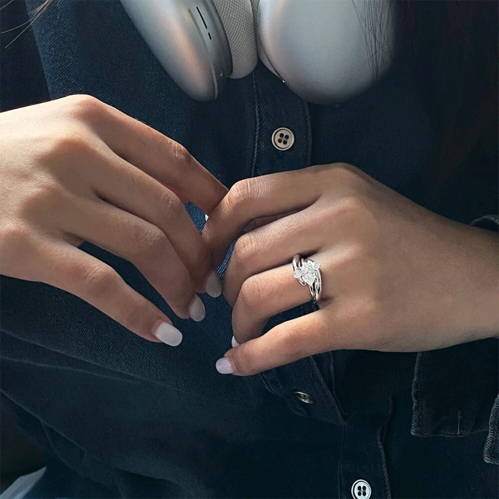 18K IGI 1克拉 馬眼鑽石寬版雙戴款戒指 - Juyao鉅曜