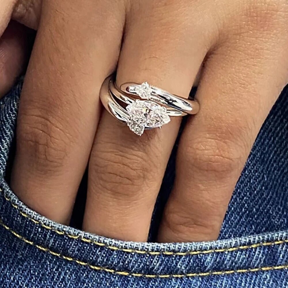 18K IGI 1克拉 馬眼鑽石寬版雙戴款戒指 - Juyao鉅曜