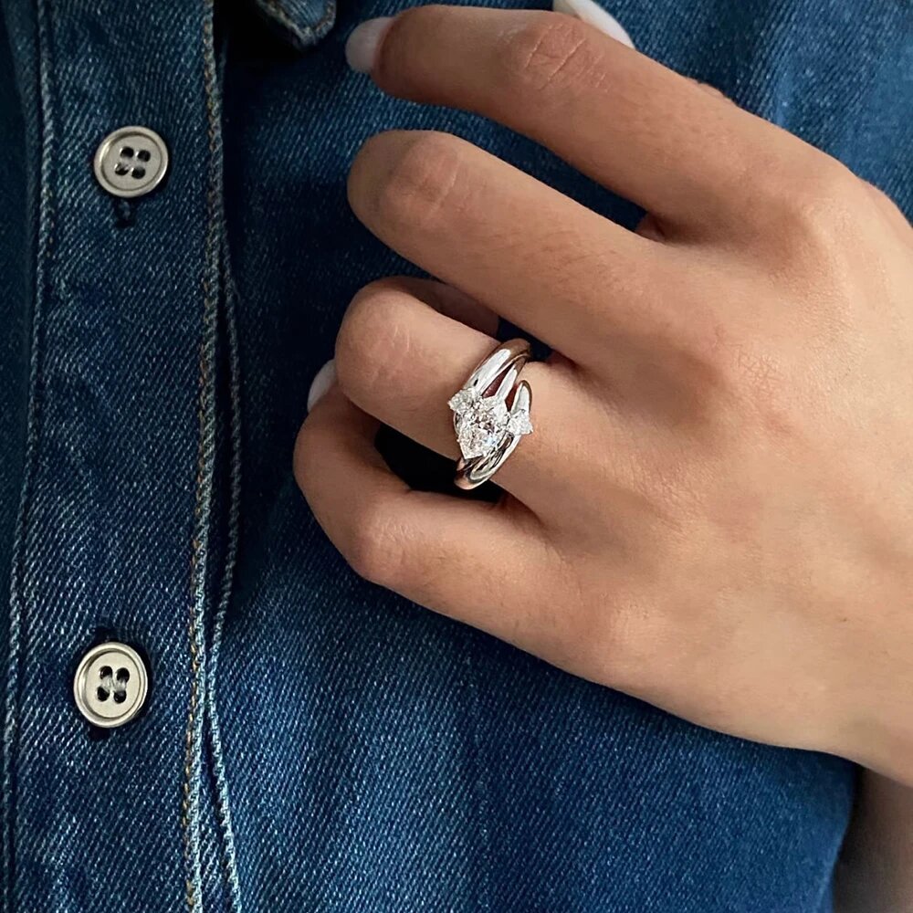 18K IGI 1克拉 馬眼鑽石寬版雙戴款戒指 - Juyao鉅曜