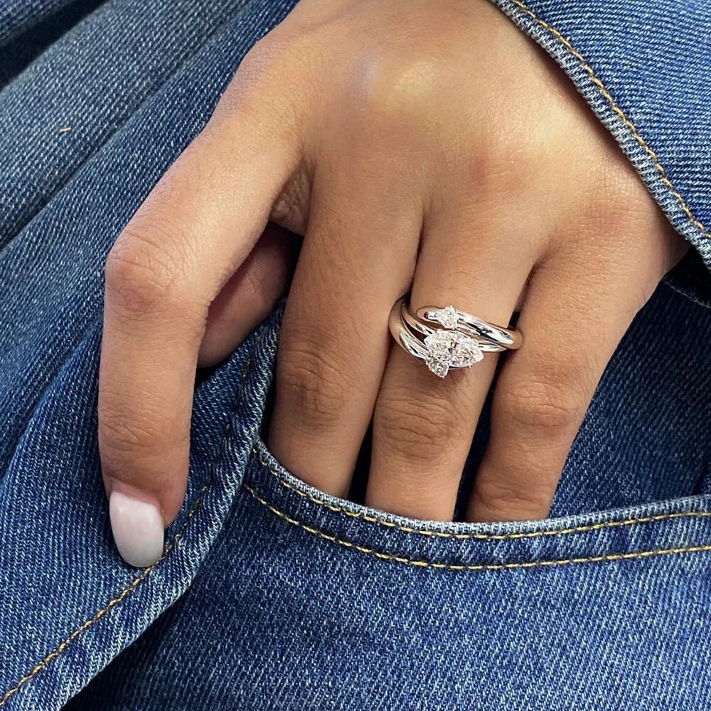 18K IGI 1克拉 馬眼鑽石寬版雙戴款戒指 - Juyao鉅曜