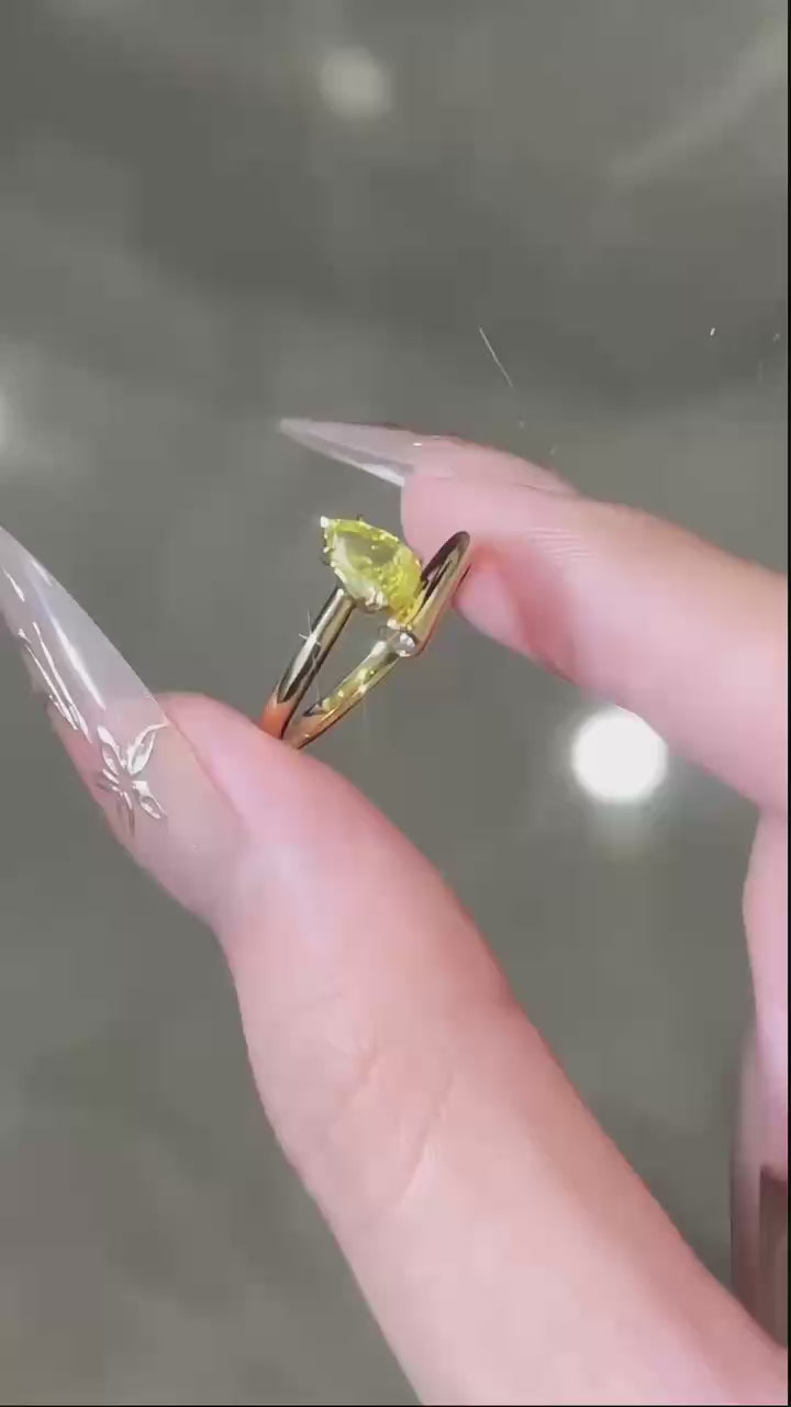 18K金 IGI 50分 稜光水滴黃鑽戒指