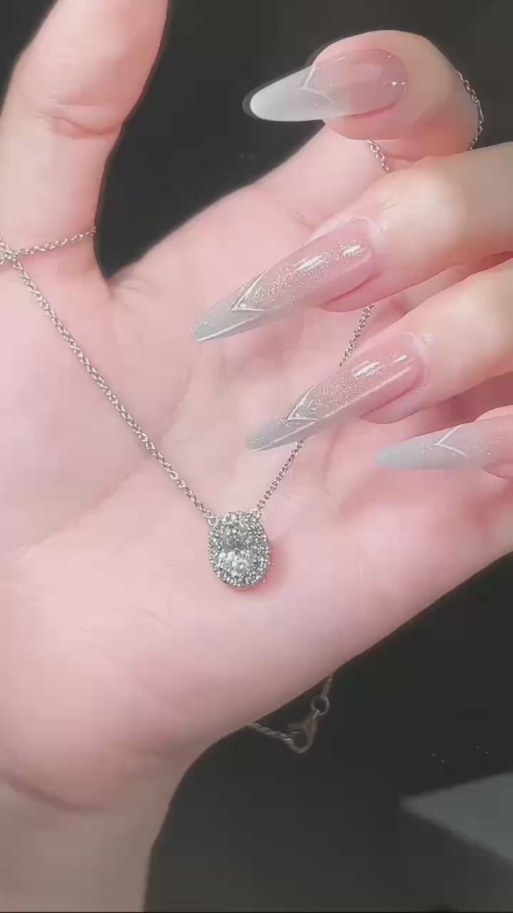 鉑金PT950 IGI 1克拉 橢圓碎鑽鑽石項鏈