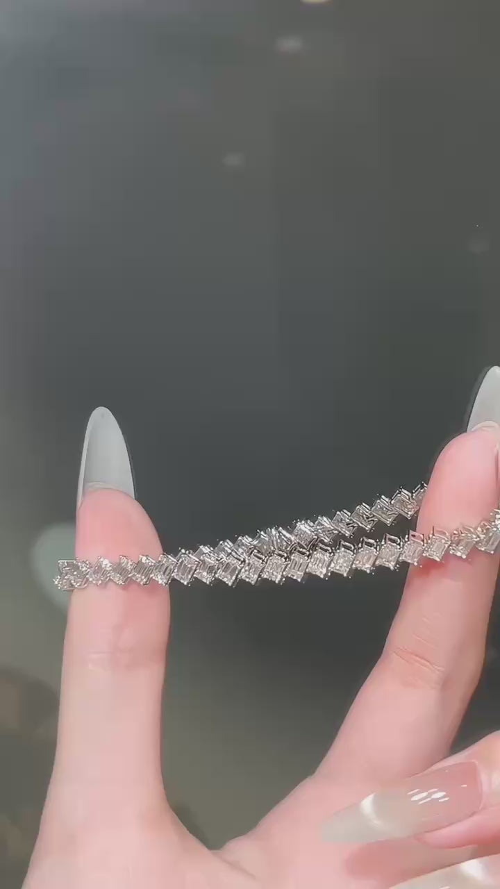 鉑金PT950 8克拉 祖母綠車工鑽石手鏈