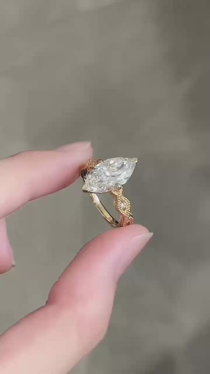 18K金 IGI 3克拉 星芒稜光馬眼鑽戒