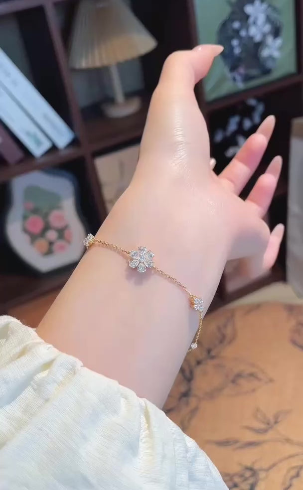 18K 法式輕奢花朵鑽石手鍊
