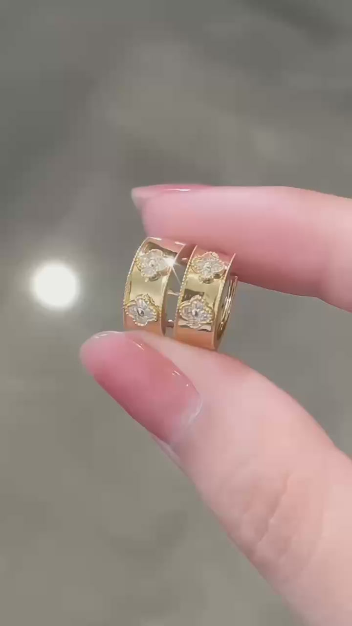 18K金 四葉鑽曜鑽石耳環