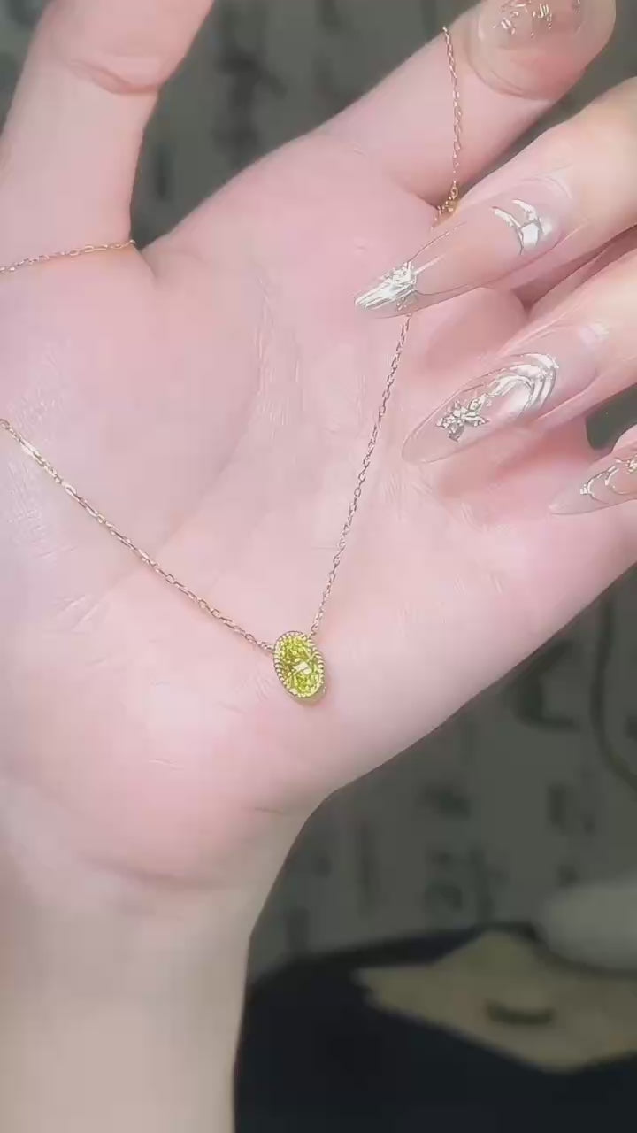 18K金 0.8克拉 橢圓的獨白黃鑽項鍊