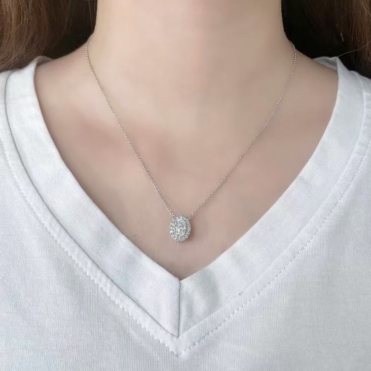 鉑金PT950 IGI 1克拉 橢圓碎鑽鑽石項鏈 - Juyao鉅曜