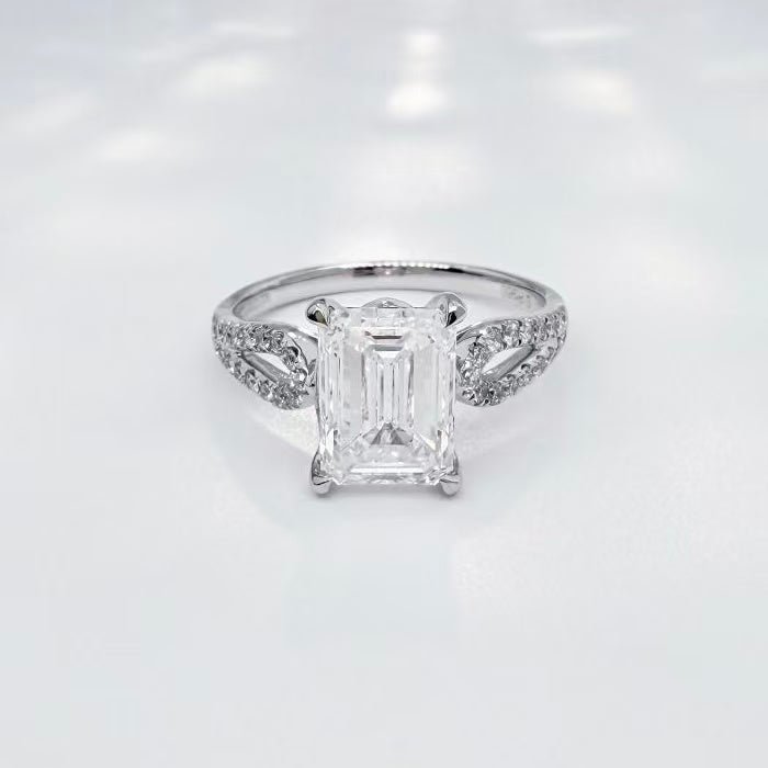 鉑金PT950 IGI 3克拉 聖誕寶盒祖母綠切割鑽戒 - Juyao鉅曜